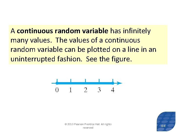 A continuous random variable has infinitely many values. The values of a continuous random