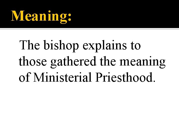 Meaning: The bishop explains to those gathered the meaning of Ministerial Priesthood. 