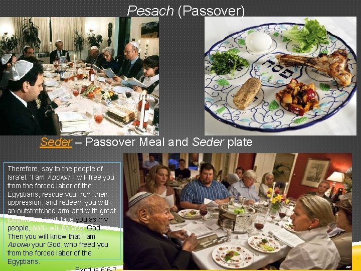 Pesach (Passover) Seder – Passover Meal and Seder plate Therefore, say to the people