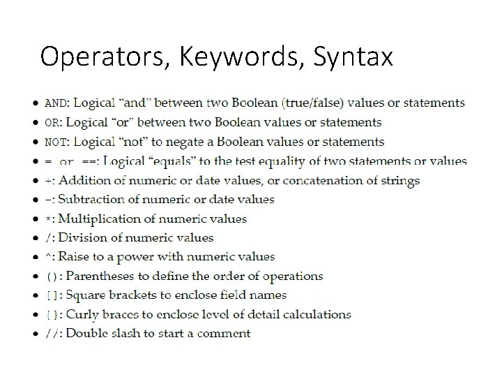 Operators, Keywords, Syntax 