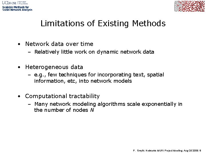 Limitations of Existing Methods • Network data over time – Relatively little work on