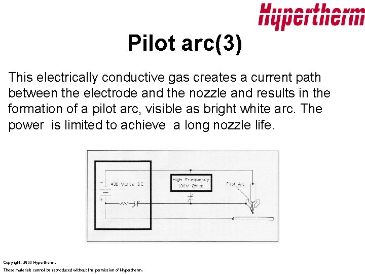 Pilot arc(3) This electrically conductive gas creates a current path between the electrode and