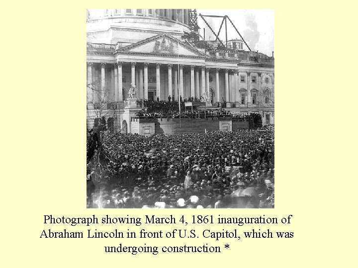 Photograph showing March 4, 1861 inauguration of Abraham Lincoln in front of U. S.