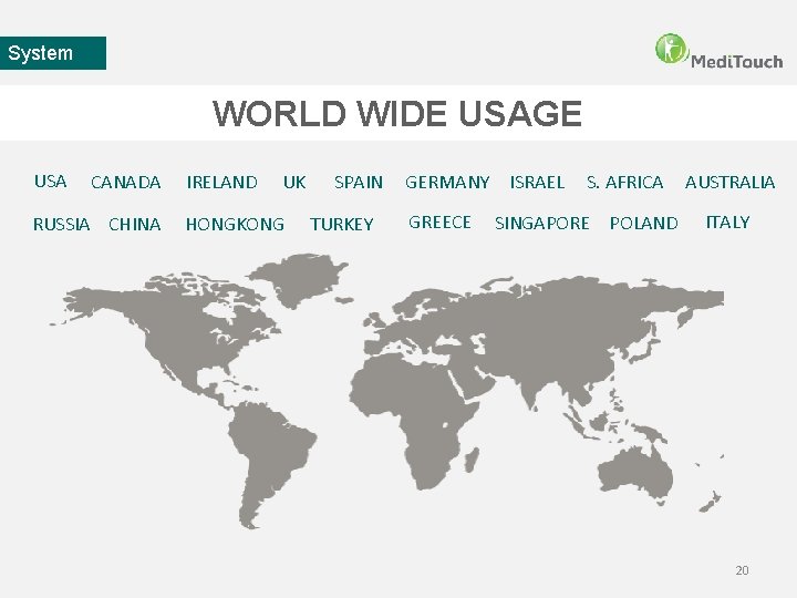 System WORLD WIDE USAGE USA CANADA RUSSIA CHINA IRELAND UK HONGKONG SPAIN TURKEY GERMANY