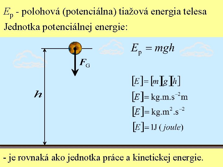 Ep - polohová (potenciálna) tiažová energia telesa Jednotka potenciálnej energie: - je rovnaká ako