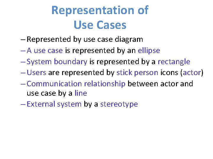Representation of Use Cases – Represented by use case diagram – A use case