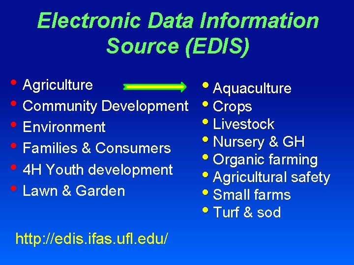 Electronic Data Information Source (EDIS) • Agriculture • Community Development • Environment • Families