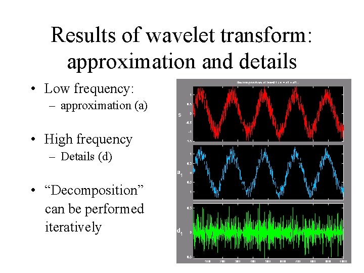 Results of wavelet transform: approximation and details • Low frequency: – approximation (a) •