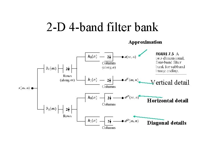 2 -D 4 -band filter bank Approximation Vertical detail Horizontal detail Diagonal details 2 -D 4 -band filter bank Approximation Vertical detail Horizontal detail Diagonal details