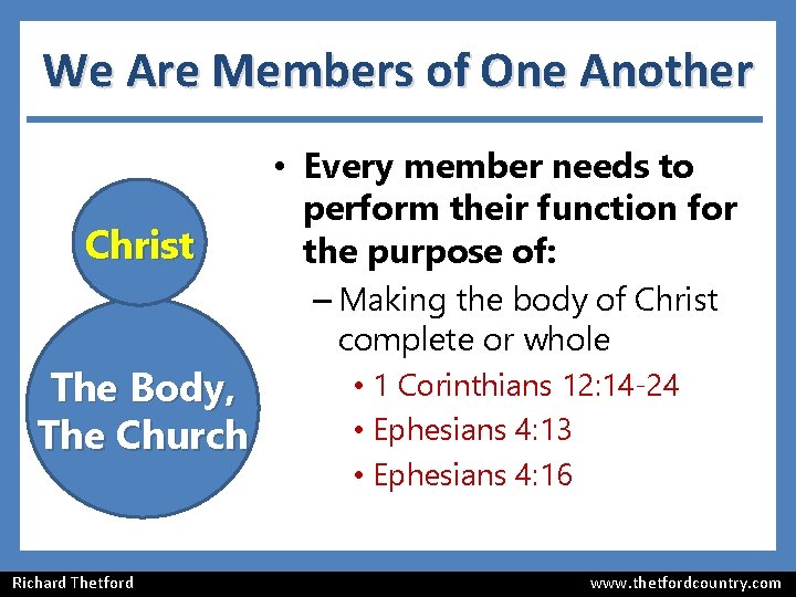 We Are Members of One Another Christ The Body, The Church Richard Thetford • We Are Members of One Another Christ The Body, The Church Richard Thetford •