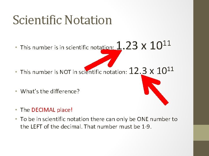 Scientific Notation • This number is in scientific notation: 1. 23 x 1011 •