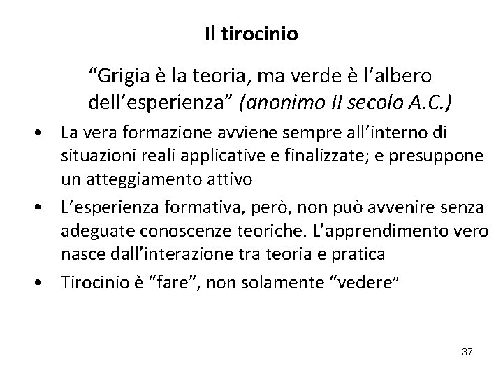 Il tirocinio “Grigia è la teoria, ma verde è l’albero dell’esperienza” (anonimo II secolo