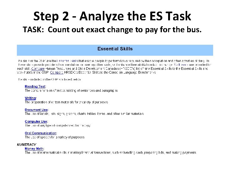 Step 2 - Analyze the ES Task TASK: Count out exact change to pay