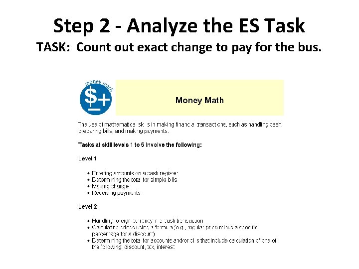 Step 2 - Analyze the ES Task TASK: Count out exact change to pay