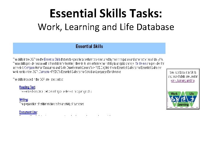 Essential Skills Tasks: Work, Learning and Life Database 