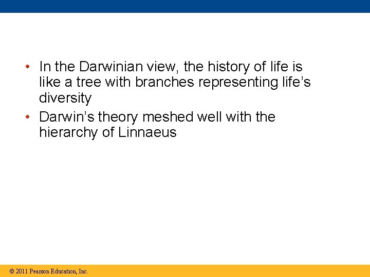 • In the Darwinian view, the history of life is like a tree
