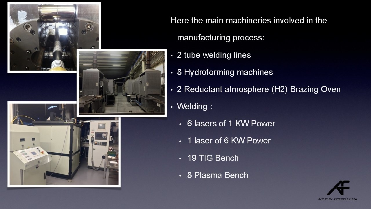 Here the main machineries involved in the manufacturing process: • 2 tube welding lines
