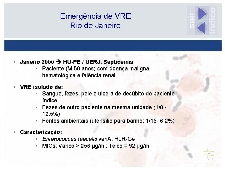 Emergência de VRE Rio de Janeiro • Janeiro 2000 HU-PE / UERJ. Septicemia •