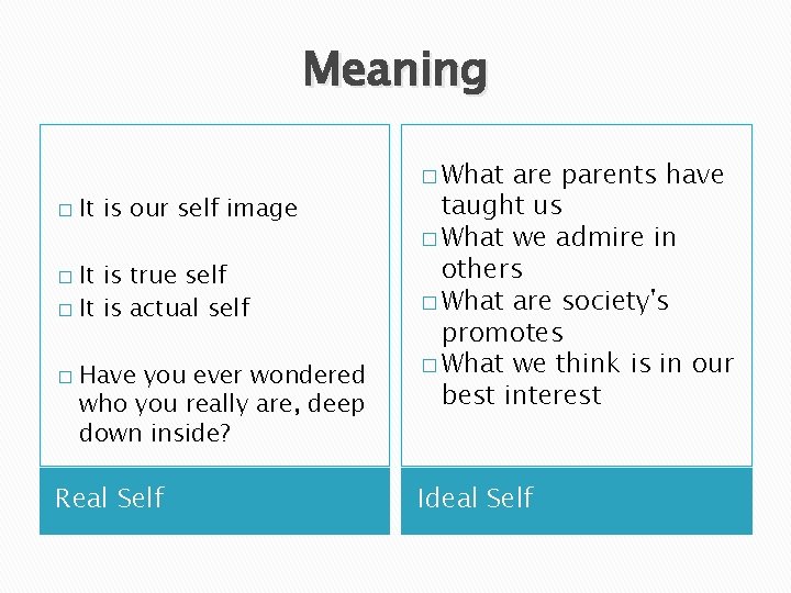 Meaning � It is our self image It is true self � It is