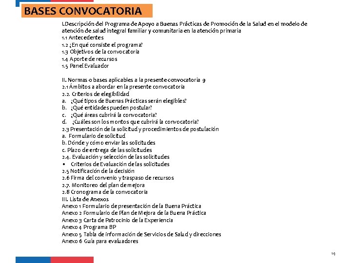 BASES CONVOCATORIA I. Descripción del Programa de Apoyo a Buenas Prácticas de Promoción de