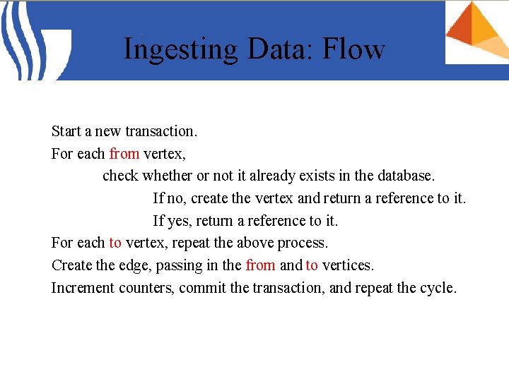 Ingesting Data: Flow Start a new transaction. For each from vertex, check whether or