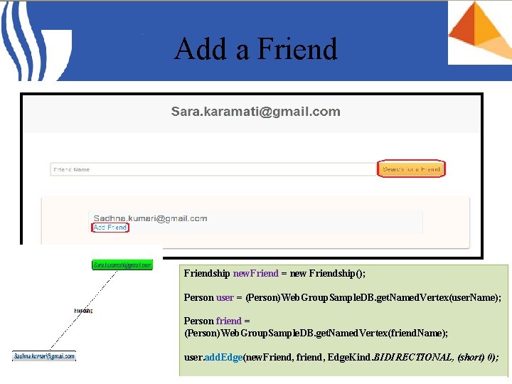 Add a Friendship new. Friend = new Friendship(); Person user = (Person)Web. Group. Sample.