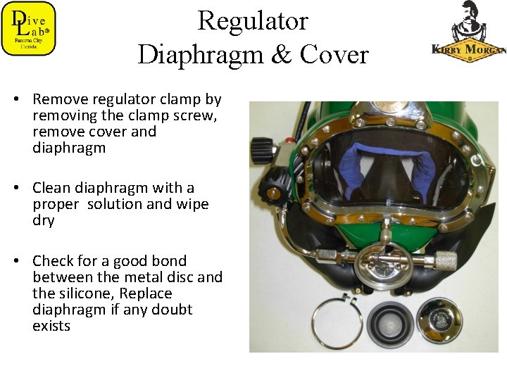 Regulator Diaphragm & Cover • Remove regulator clamp by removing the clamp screw, remove