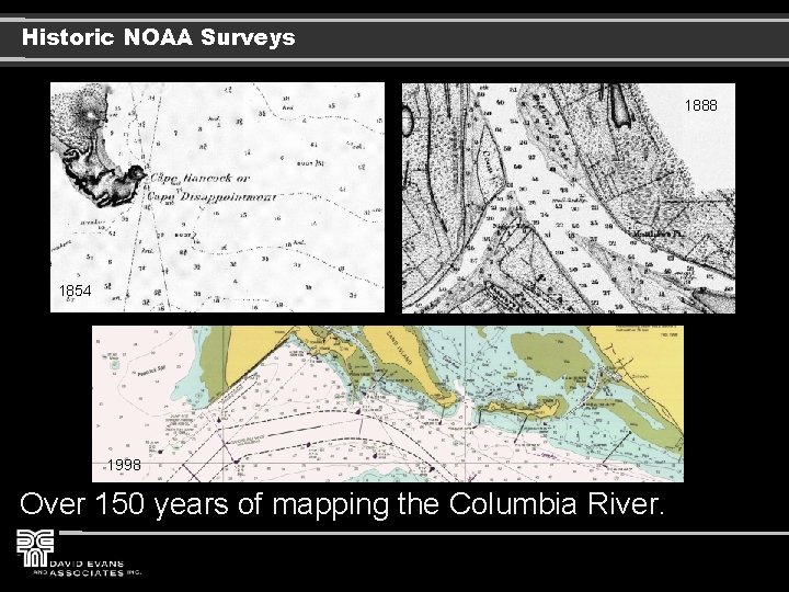 Historic NOAA Surveys 1888 1854 1998 Over 150 years of mapping the Columbia River.