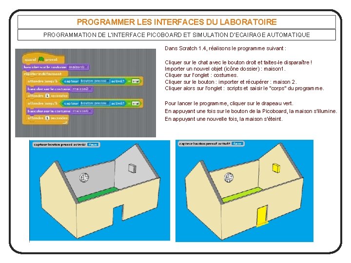 PROGRAMMER LES INTERFACES DU LABORATOIRE PROGRAMMATION DE L’INTERFACE PICOBOARD ET SIMULATION D’ECAIRAGE AUTOMATIQUE Dans