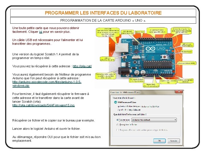 PROGRAMMER LES INTERFACES DU LABORATOIRE PROGRAMMATION DE LA CARTE ARDUINO « UNO » .