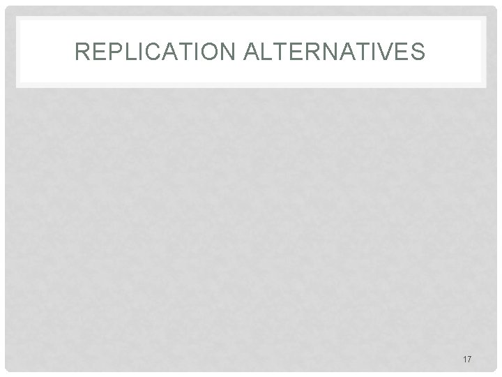 REPLICATION ALTERNATIVES 17 REPLICATION ALTERNATIVES 17