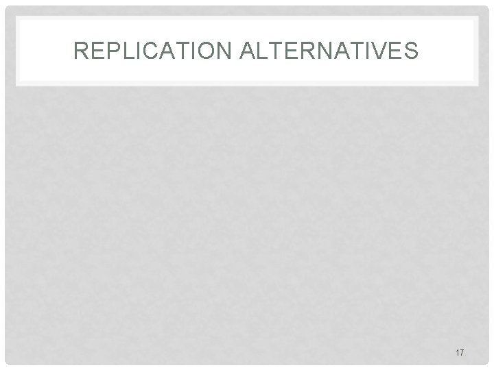 REPLICATION ALTERNATIVES 17 