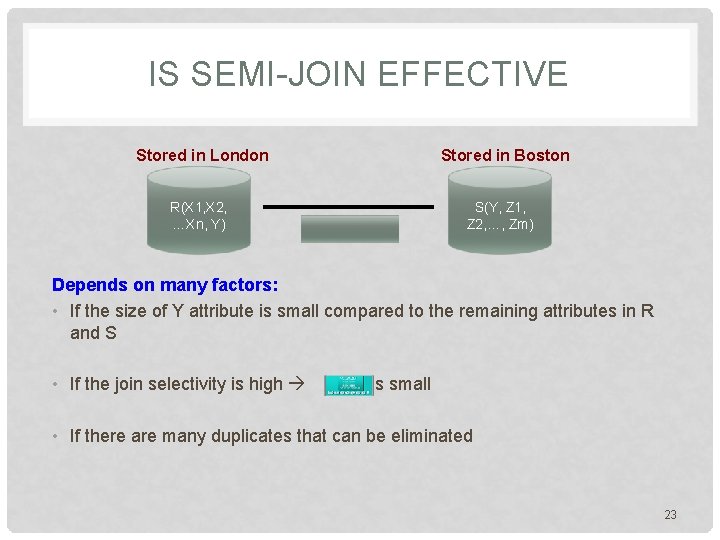 IS SEMI-JOIN EFFECTIVE Stored in London Stored in Boston R(X 1, X 2, …Xn,