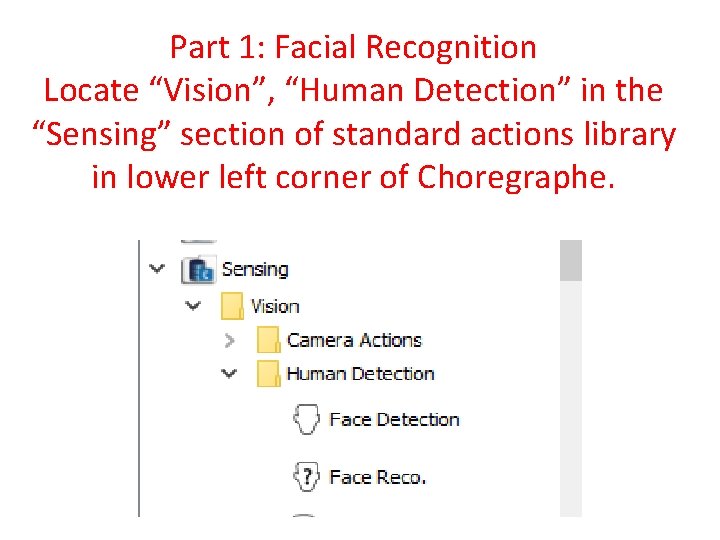 Part 1: Facial Recognition Locate “Vision”, “Human Detection” in the “Sensing” section of standard