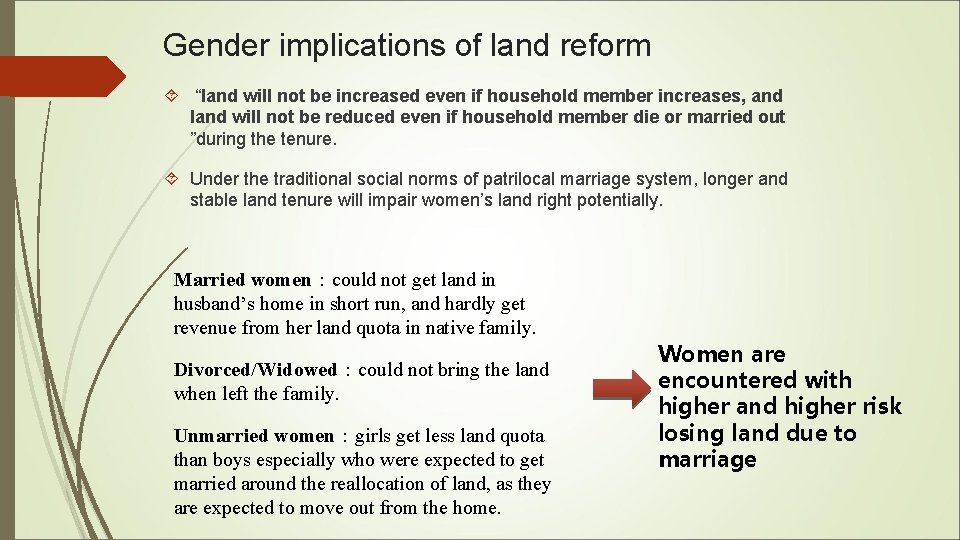 Gender implications of land reform “land will not be increased even if household member