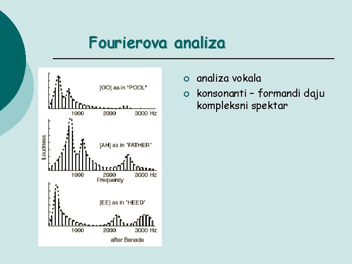 Fourierova analiza ¡ ¡ analiza vokala konsonanti – formandi daju kompleksni spektar 