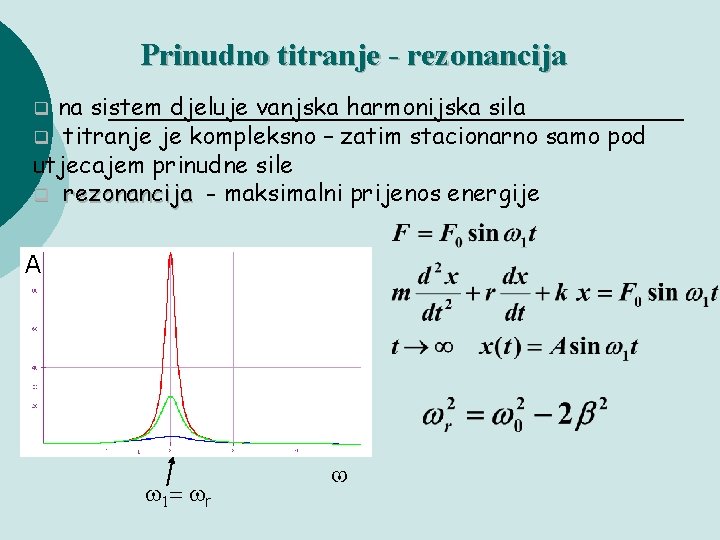 Prinudno titranje - rezonancija na sistem djeluje vanjska harmonijska sila q titranje je kompleksno