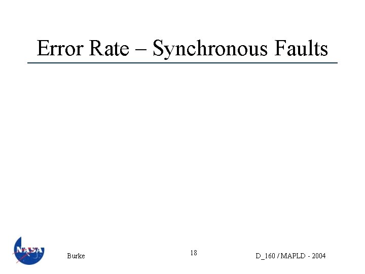 Error Rate – Synchronous Faults Burke 18 D_160 / MAPLD - 2004 