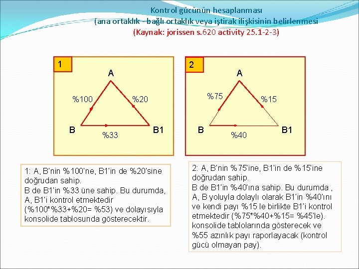 Kontrol gücünün hesaplanması (ana ortaklık - bağlı ortaklık veya iştirak ilişkisinin belirlenmesi (Kaynak: jorissen