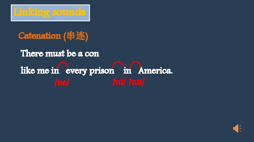 Linking sounds Catenation (串连) There must be a con like me in every prison
