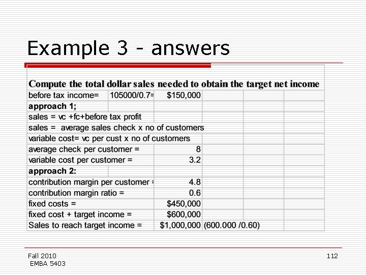 Example 3 - answers Fall 2010 EMBA 5403 112 