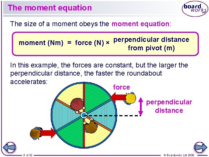 The moment equation The size of a moment obeys the moment equation: moment (Nm)