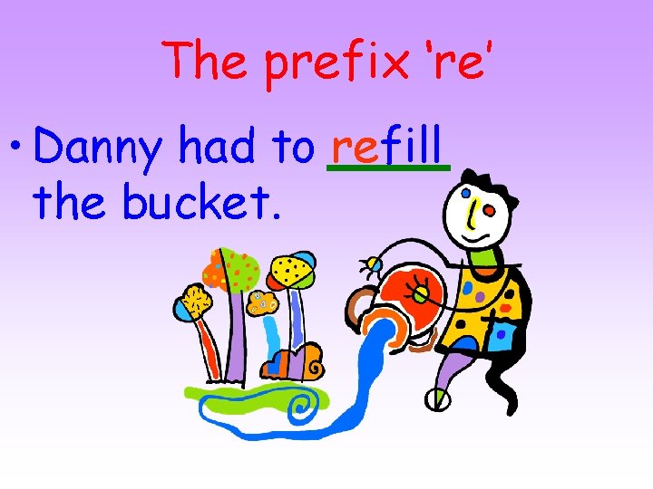 The prefix ‘re’ • Danny had to refill the bucket. 
