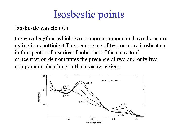 Isosbestic points Isosbestic wavelength the wavelength at which two or more components have the