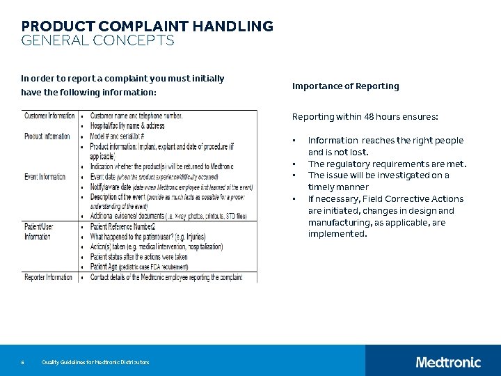 PRODUCT COMPLAINT HANDLING GENERAL CONCEPTS In order to report a complaint you must initially