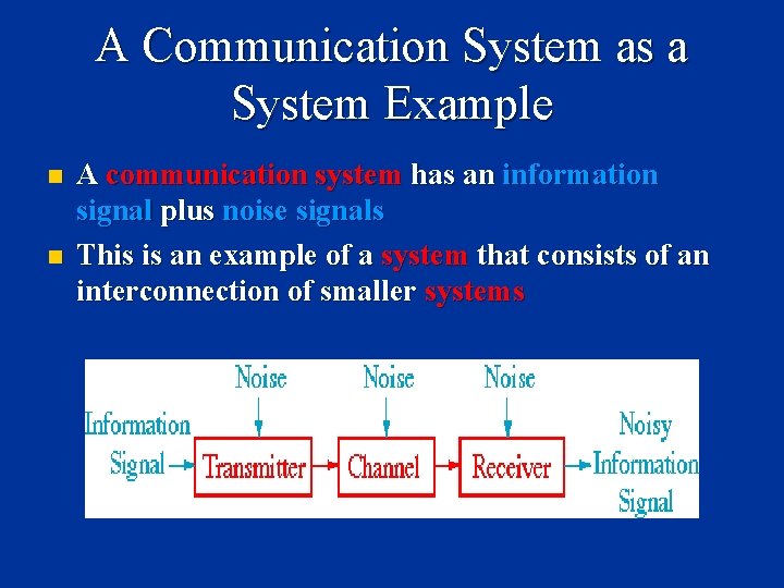 A Communication System as a System Example n n A communication system has an A Communication System as a System Example n n A communication system has an