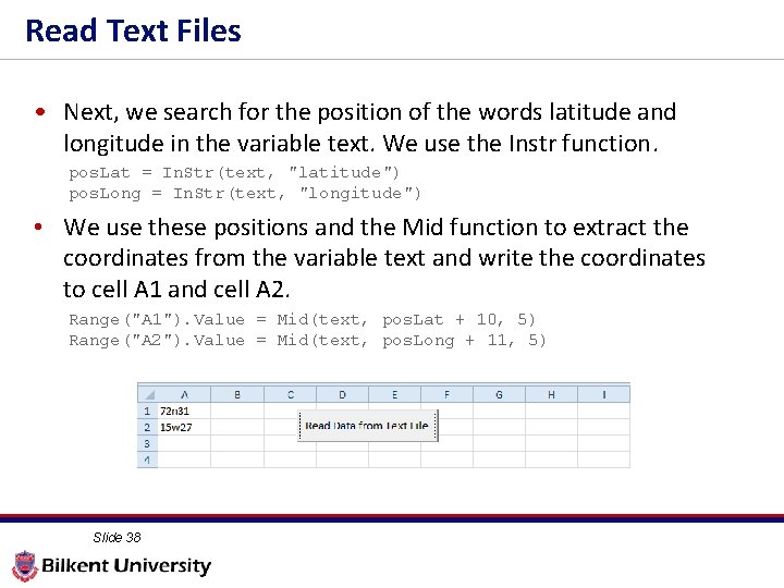 Read Text Files • Next, we search for the position of the words latitude