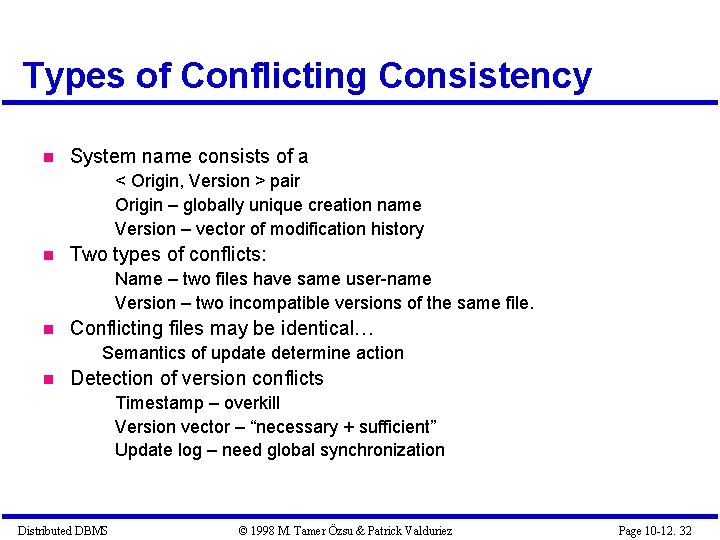 Types of Conflicting Consistency System name consists of a < Origin, Version > pair