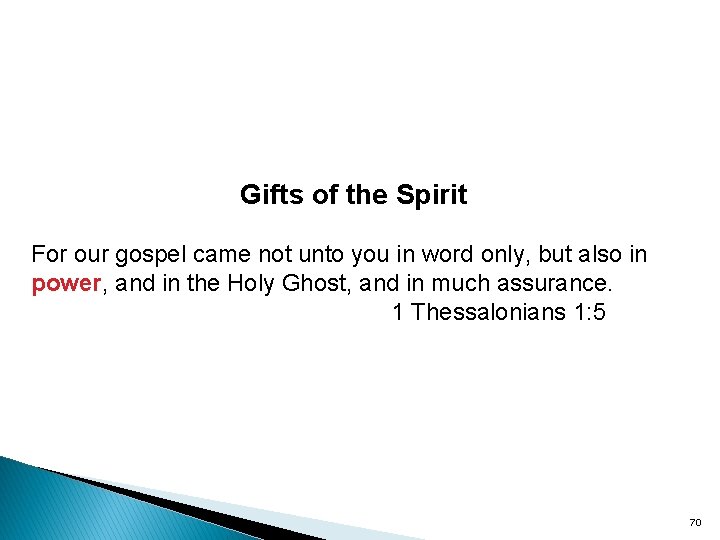 Gifts of the Spirit For our gospel came not unto you in word only,