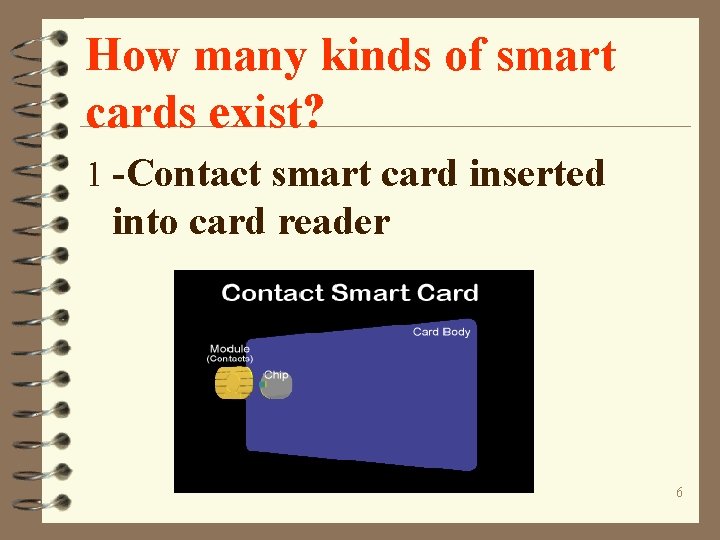 How many kinds of smart cards exist? 1 -Contact smart card inserted into card
